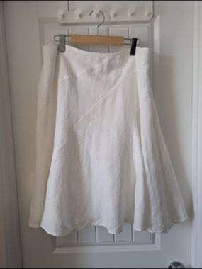 Larry Levine White Women's Midi Skirt - Classic White Linen Size 12
